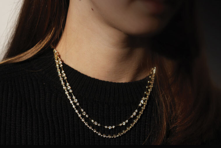 RockChain Five Stone Diamond Necklace 1.50ct in 18ct Yellow Gold -  Brilliant Cut, Rubover Set | Pragnell