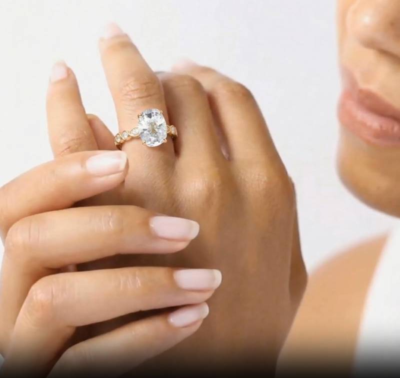 Elongated Cushion Shoulder Set Engagement Ring