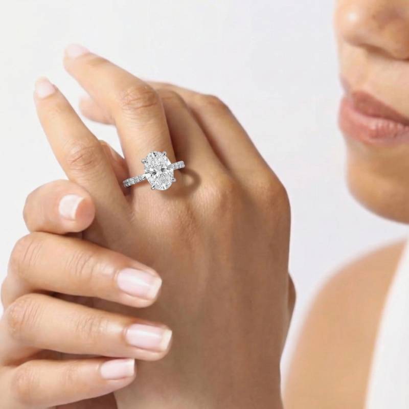 Oval Shoulder Set Diamond Engagement Ring