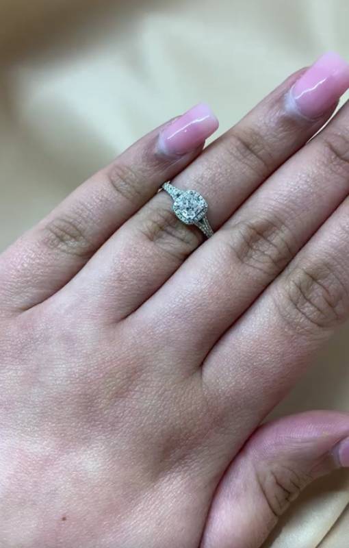 1.10ct SI1/H Natural Cushion Cut Diamond Halo Ring in 18k White Gold