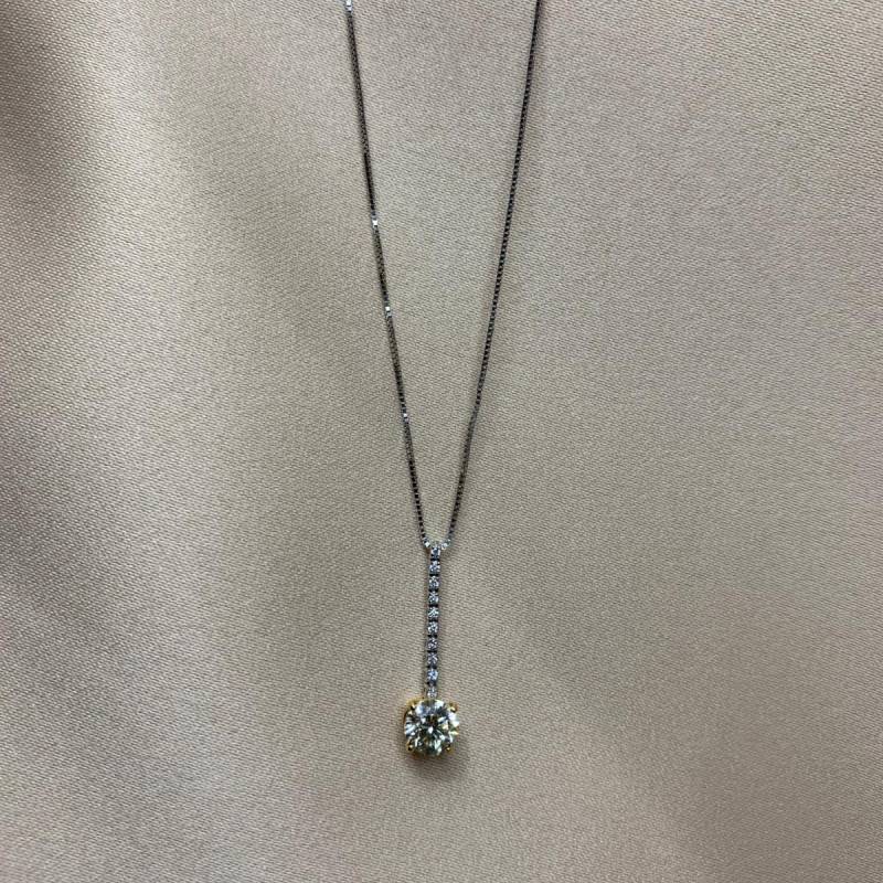 0.78ct I1/FY Natural Round Cut Diamond Drop Pendant in 18k White Gold