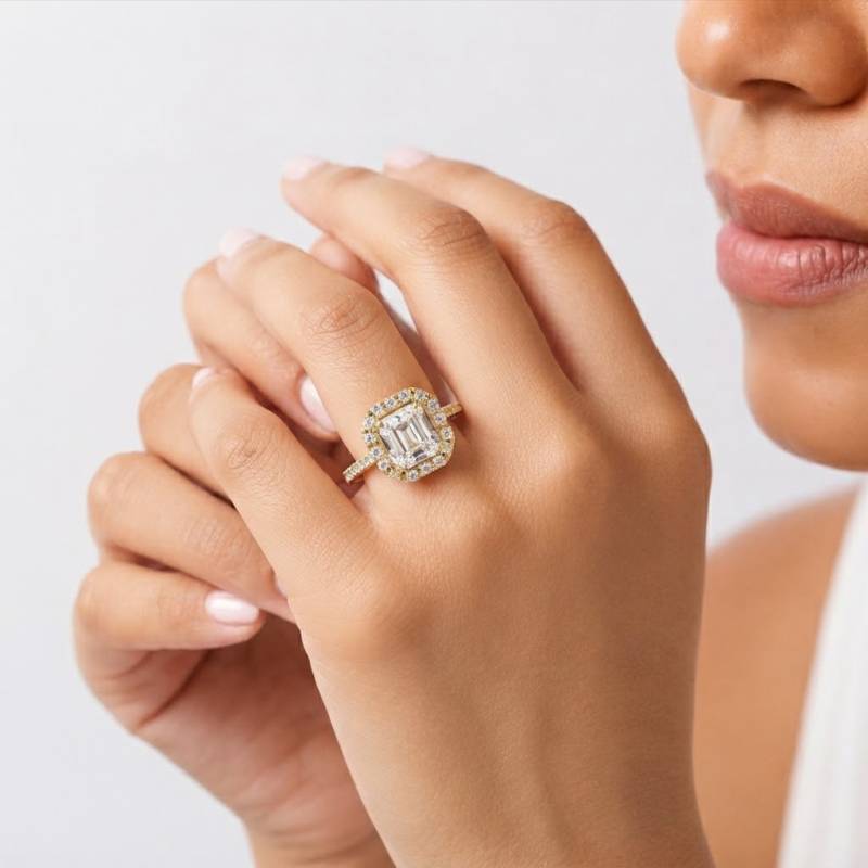 Asscher Diamond Single Halo Shoulder Set Ring