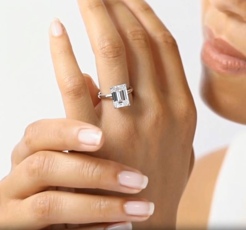 Emerald Diamond Solitaire Engagement Ring