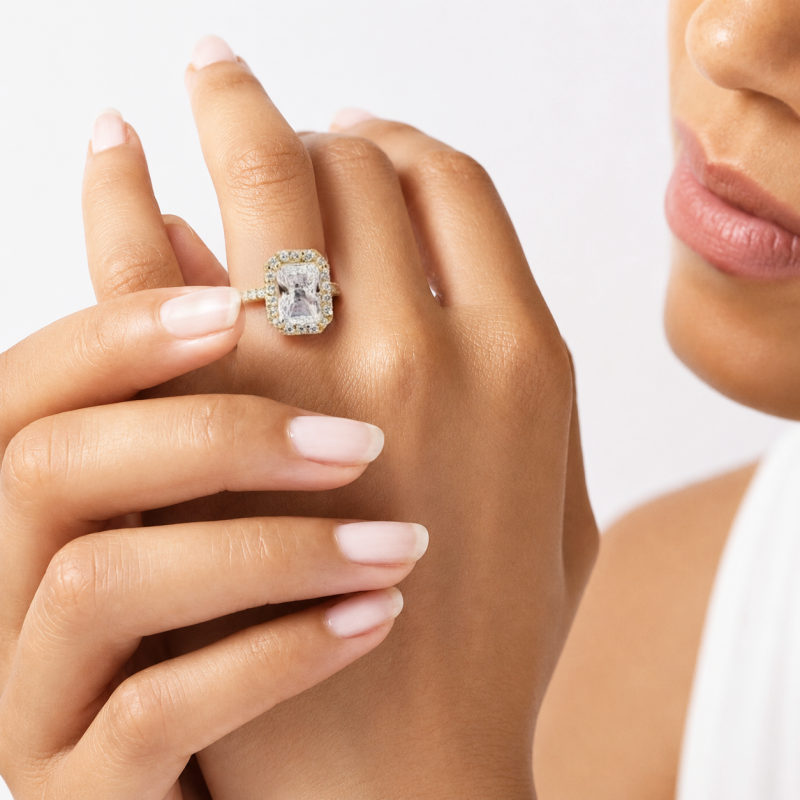 Radiant Diamond Single Halo Shoulder Set Ring