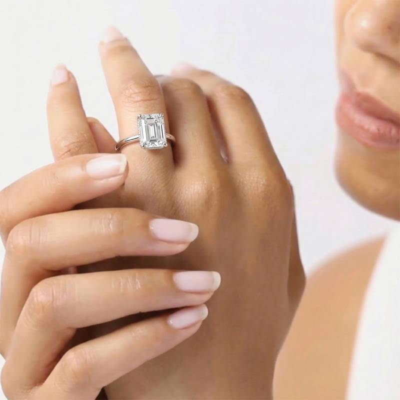 Emerald Diamond Low Set Hidden Halo Ring