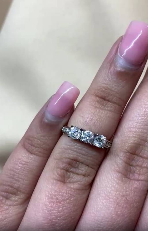 0.65ct VS1/F-G Natural Round Cut Diamond Trilogy Ring in Platinum