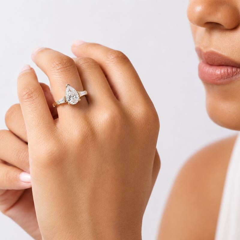 Modern Pear and Baguette Diamond Trilogy Ring