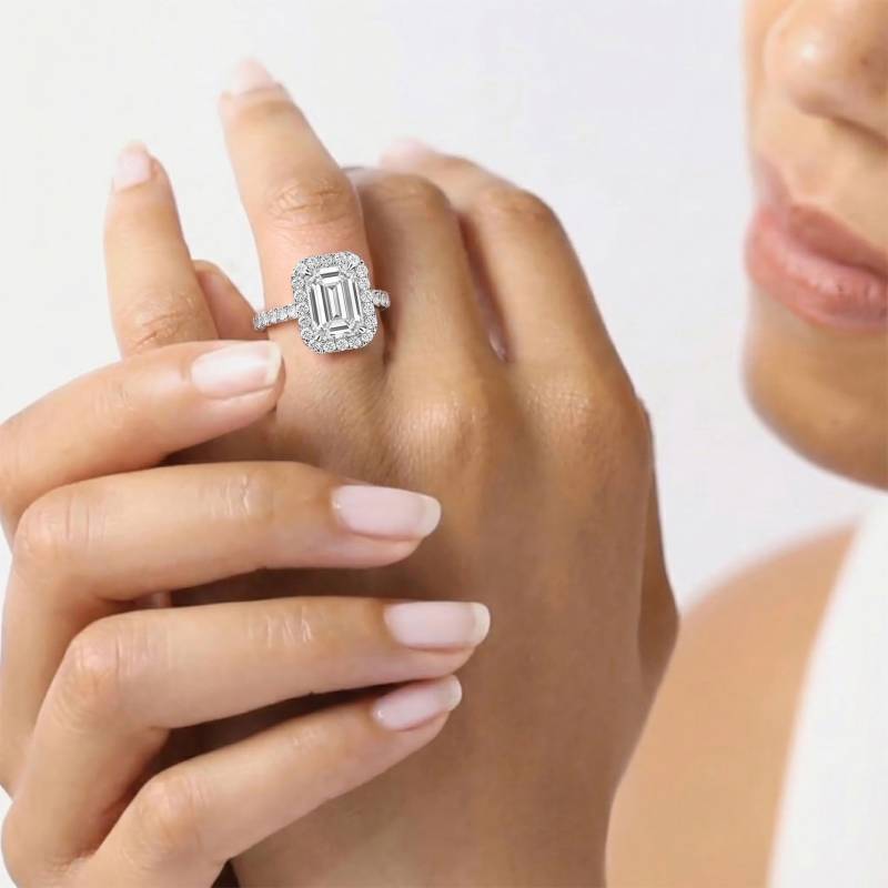 Emerald Diamond Single Halo Shoulder Set Ring