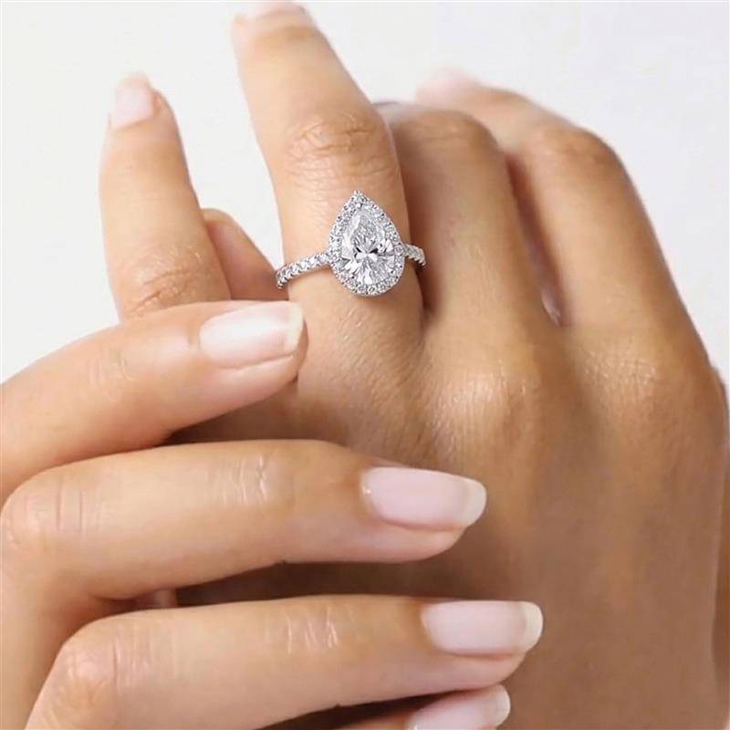 Pear Diamond Single Halo Shoulder Set Ring