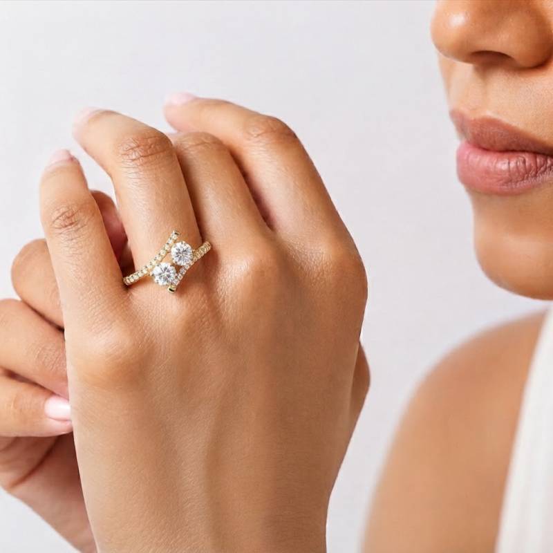 Two Stone Round Diamond Shoulder Set Ring