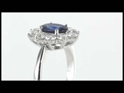 1.30ct Blue Sapphire and Diamond Halo Engagement Ring