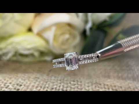 Emerald Diamond Split Shoulder Engagement Ring