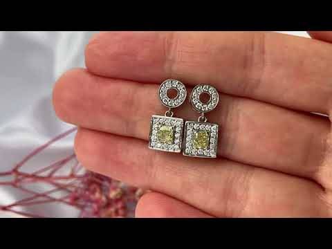Fancy Yellow Princess Diamond Halo Earrings