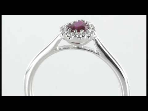 0.75ct Pear Ruby and Diamond Halo Ring