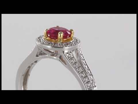 Round Ruby and Diamond Halo Shoulder Set Ring