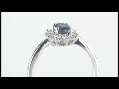 0.80ct Oval Blue Sapphire and Diamond Cluster Ring