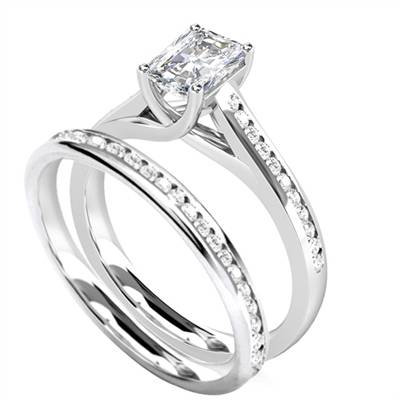 Radiant Diamond Shoulder Set Ring With Matching Band P