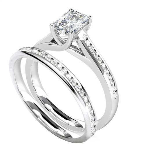 Radiant Diamond Shoulder Set Ring With Matching Band W