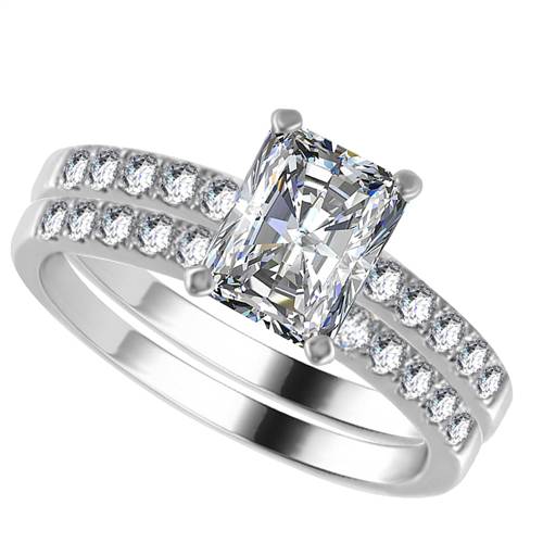 Radiant Diamond Shoulder Set Ring With Matching Band P