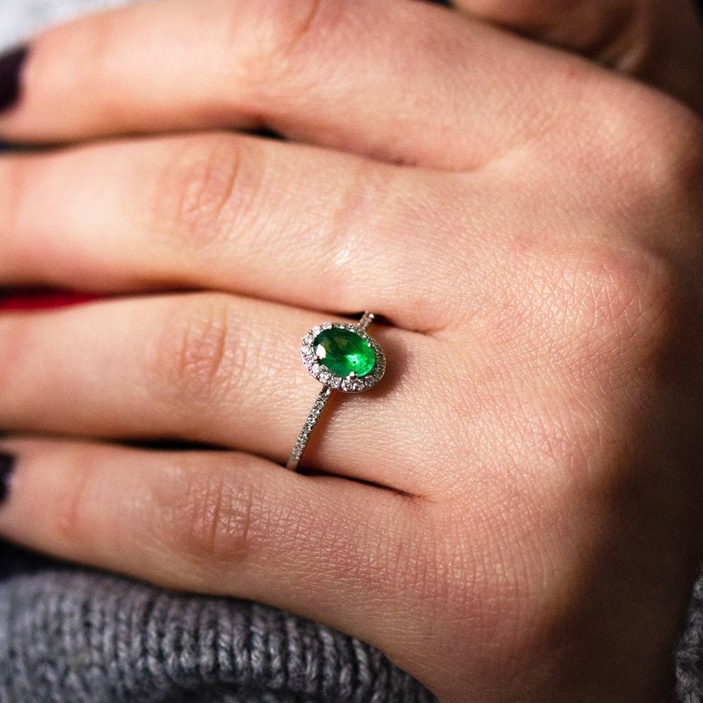1.10ct Emerald & Diamond Halo Ring W