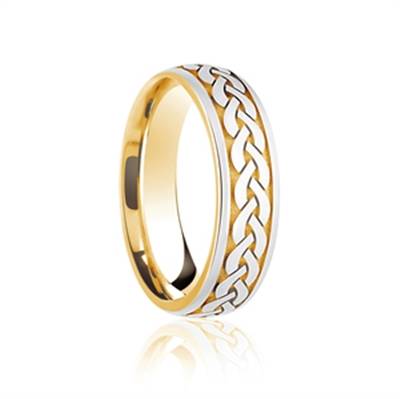 6mm Two Tone Patterned Wedding Ring Y