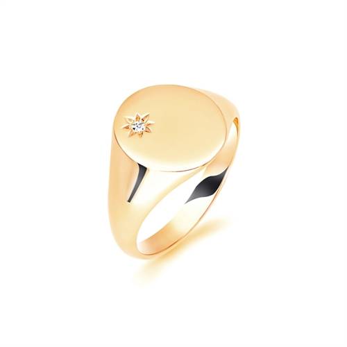 Round Diamond Gents Oval Signet Ring Yellow Gold