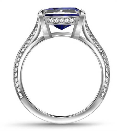 Knife Edge Blue Sapphire Emerald & Round Diamond Vintage Ring W