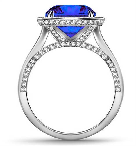 Cushion Blue Saphhire & Diamond Single Halo Ring P
