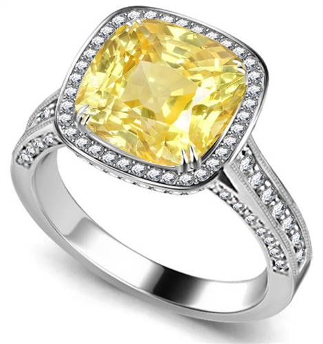 Yellow Cushion Diamond Single Halo Ring W