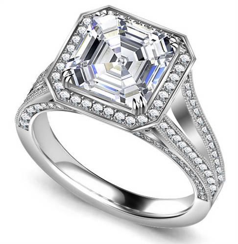 Asscher Diamond Single Halo Vintage Ring P