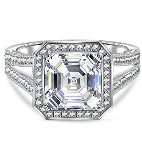 Asscher Diamond Single Halo Vintage Ring P