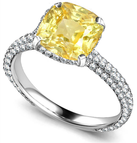 Yellow Cushion Diamond Collar Single Halo Engagement Ring W