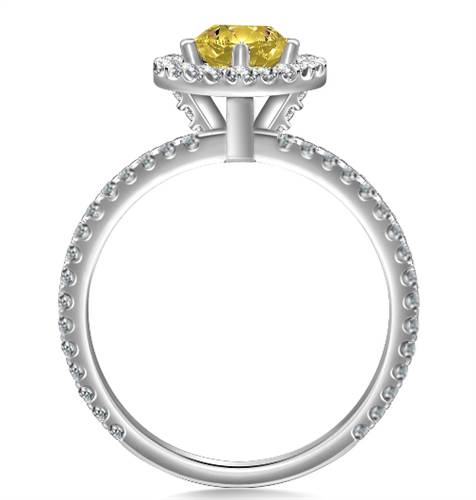 Yellow Heart Shaped Diamond Single Halo Shoulder Set Ring W