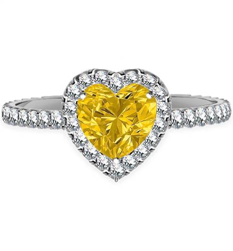 Yellow Heart Shaped Diamond Single Halo Shoulder Set Ring P