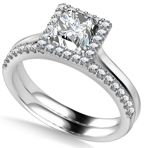 Princess Diamond Halo Ring With Matching Band P