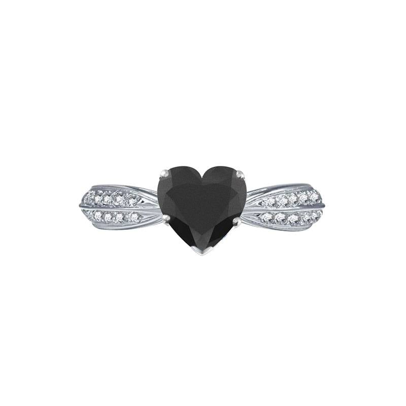 Heart Black Diamond Wishbone Ring P