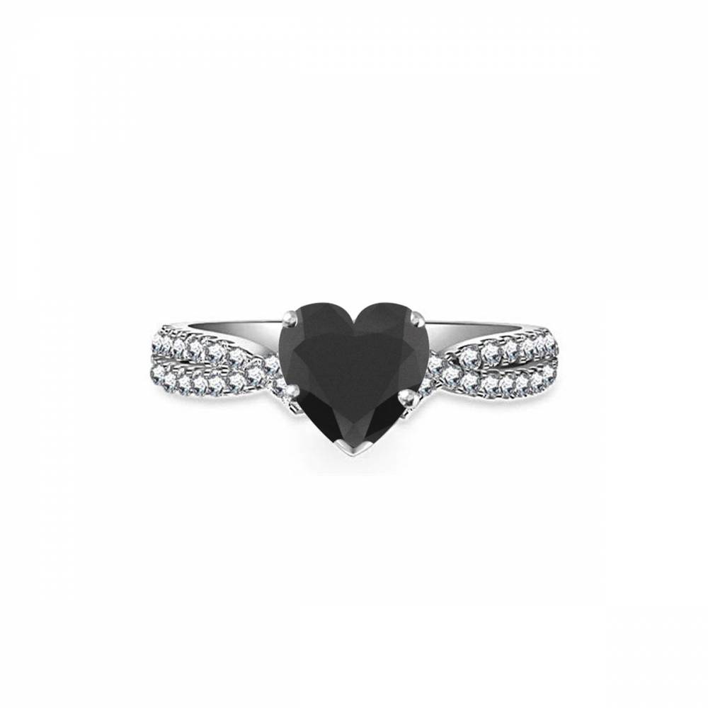 Heart Black Diamond Double Shoulder Set Ring P