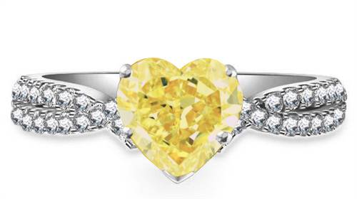 Yellow Heart Shaped Diamond Shoulder Set Ring P