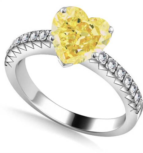 Fancy Yellow Heart Diamond Single Halo Shoulder Set Ring P