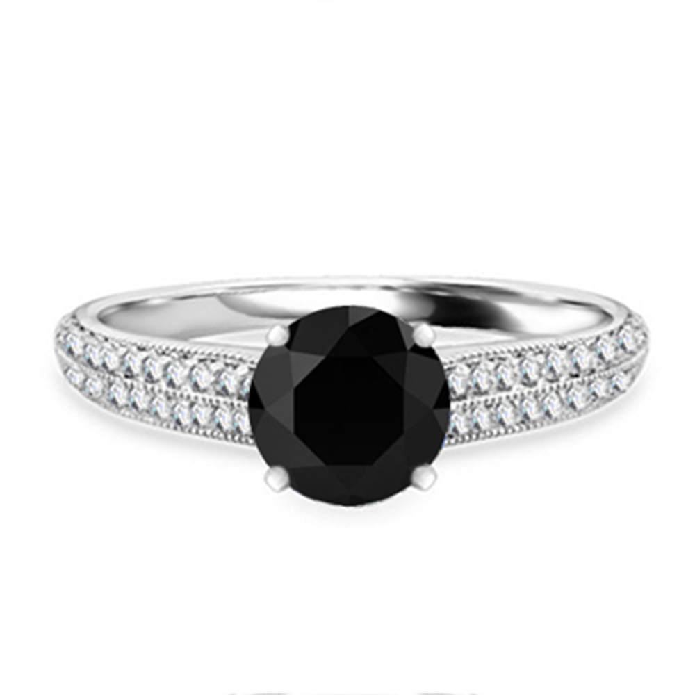 Round Black Diamond Shoulder Set Ring P