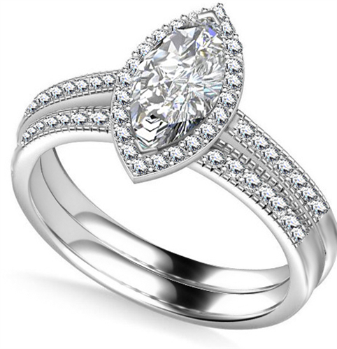 Marquise Shoulder Set Ring With Matching Band P