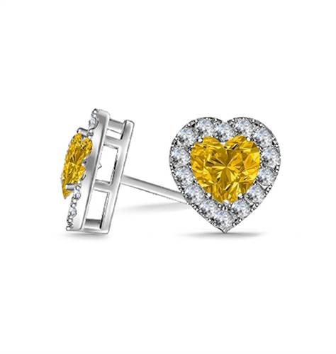 Fancy Yellow Heart Diamond Halo Earrings W