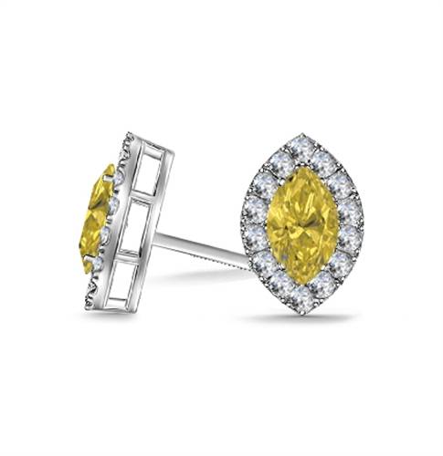 Fancy Yellow Marquise Diamond Halo Earrings P
