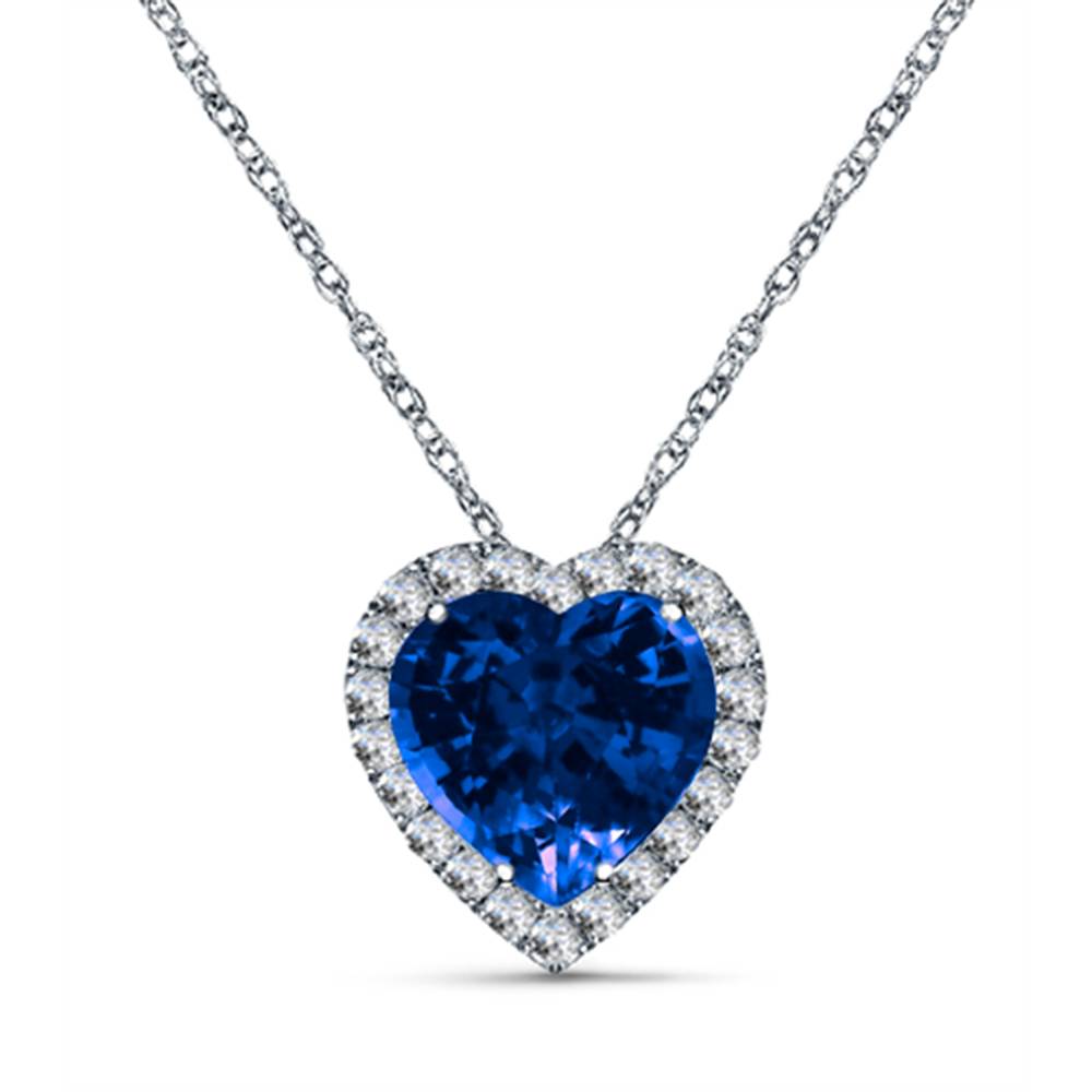 Heart Shaped Blue Sapphire & Diamond Pendant W