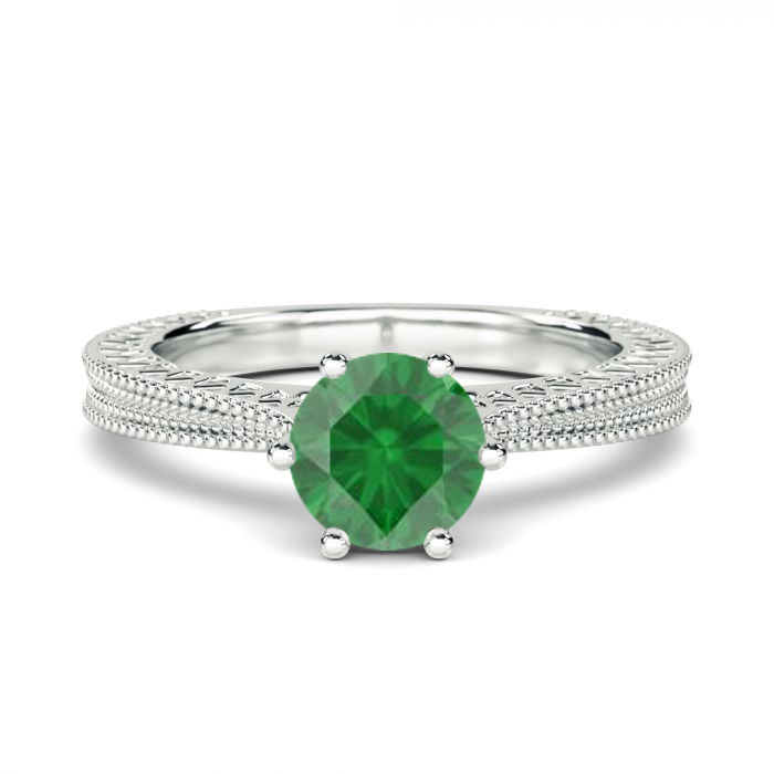 Vintage Emerald Diamond Solitaire Ring P