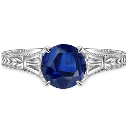 Unique Single Blue Sapphire Vintage Filgree Style Ring
 P