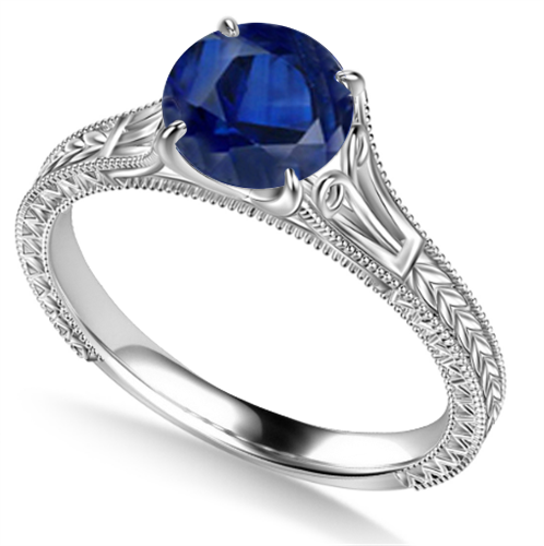 Unique Single Blue Sapphire Vintage Filgree Style Ring
 P