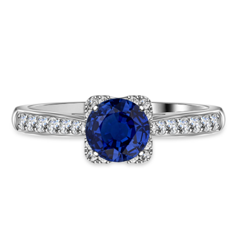 Modern Round Blue Sapphire & Diamond Square Halo Ring
 P