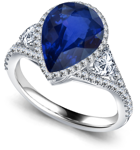 Pear Blue Sapphire Diamond Split Shoulder Set Ring P