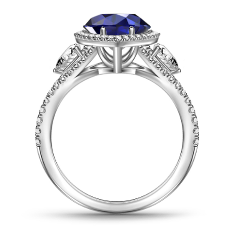 Pear Blue Sapphire Diamond Split Shoulder Set Ring P